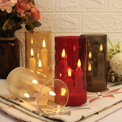 Flammenlose 3-in-1 LED Stabkerzen mit 15 cm Lampenschirm, batteriebetrieben, flackernde elektrische Fensterkerzen für Weihnachten, Hochzeit