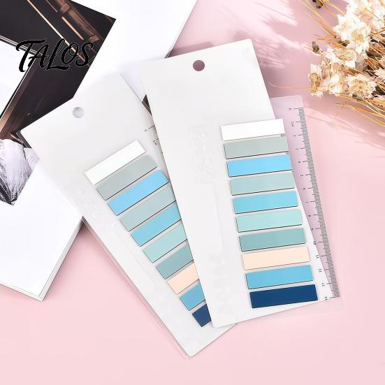 Morandi Color Page Markers Index Sticker Tabs with Built-in Scale Ruler, Transparent Thin Self Adhesive PET Markers, Compact Writable Book Labels for