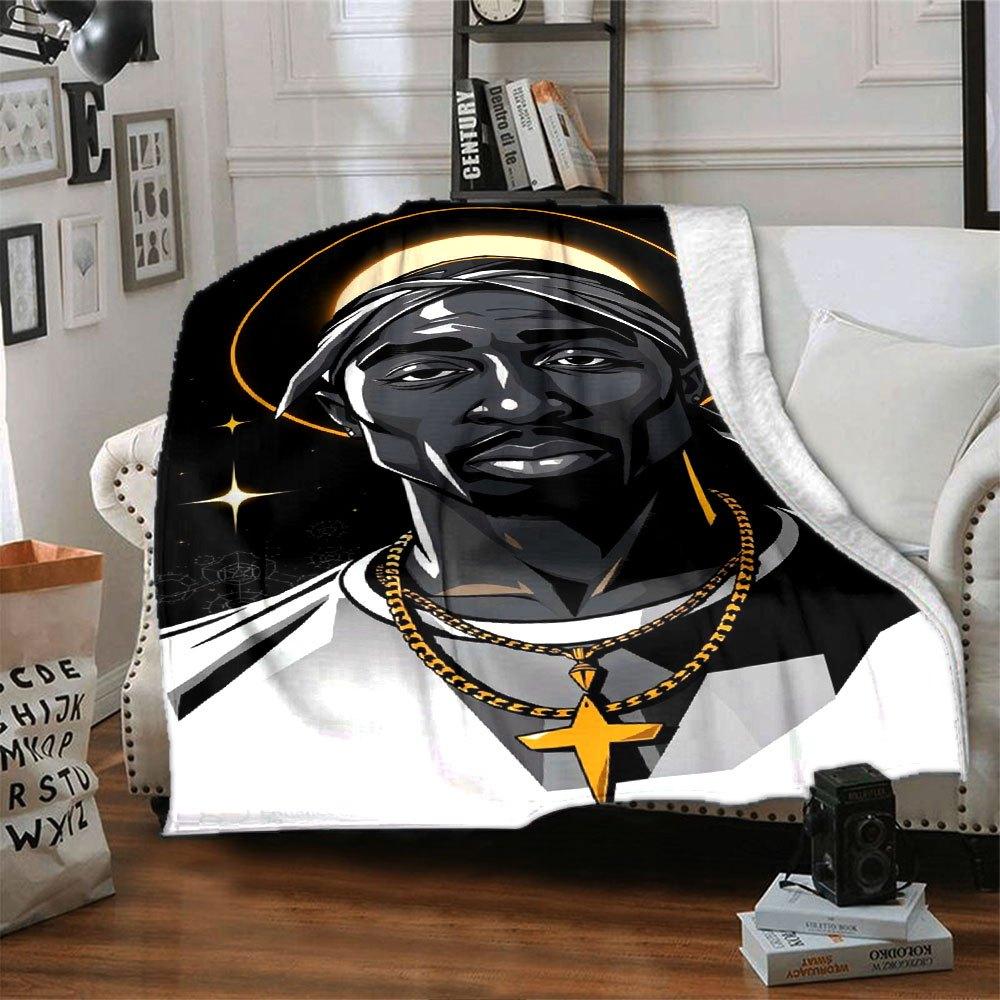 1pc 2PacHip Hop Blanket Soft Lightweight All Season Multi Purpose Throw for Sofa, Bed, Office & Picnics, French Style with Iconic Album Art & Quotes