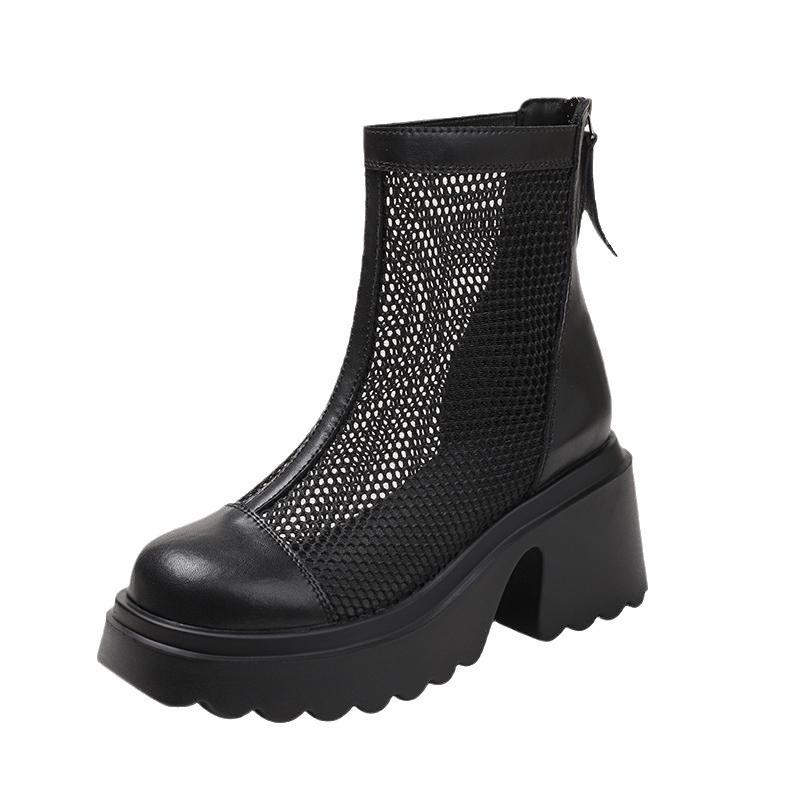 Hollow Martin boots women's new summer 2025 thin inner height-increasing mesh boots high-heeled women's short boots