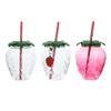 Portable Strawberry Shaped Water Bottle with Straw Cute Plastic Cup for Everyday Use