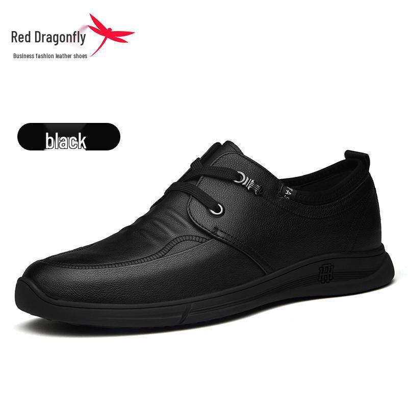 Red Dragonfly Men s Genuine Leather Business Casual Shoes - Soft Sole, Lace-up Cowhide Design, Lightweight and Durable. 39