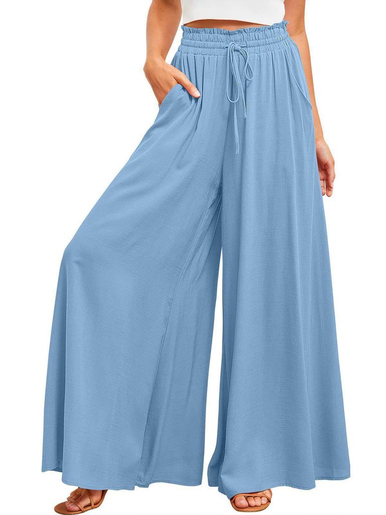 Euro-American Summer Wide-Leg High-Waisted Women's Culottes with Elastic Waistband