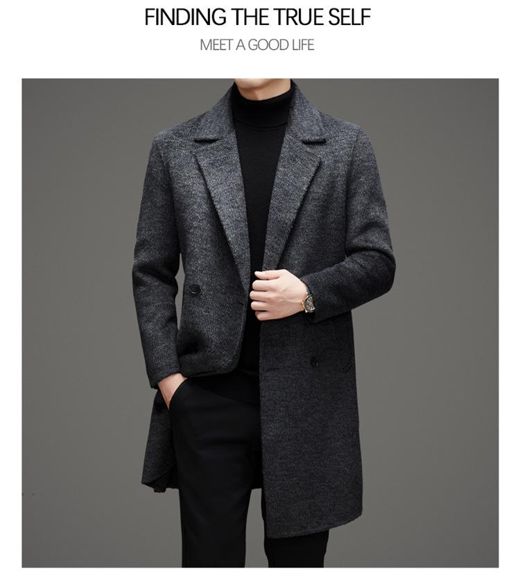Men's Premium Double-Sided Wool Alpaca Double-Breasted Long Coat for Autumn/Winter