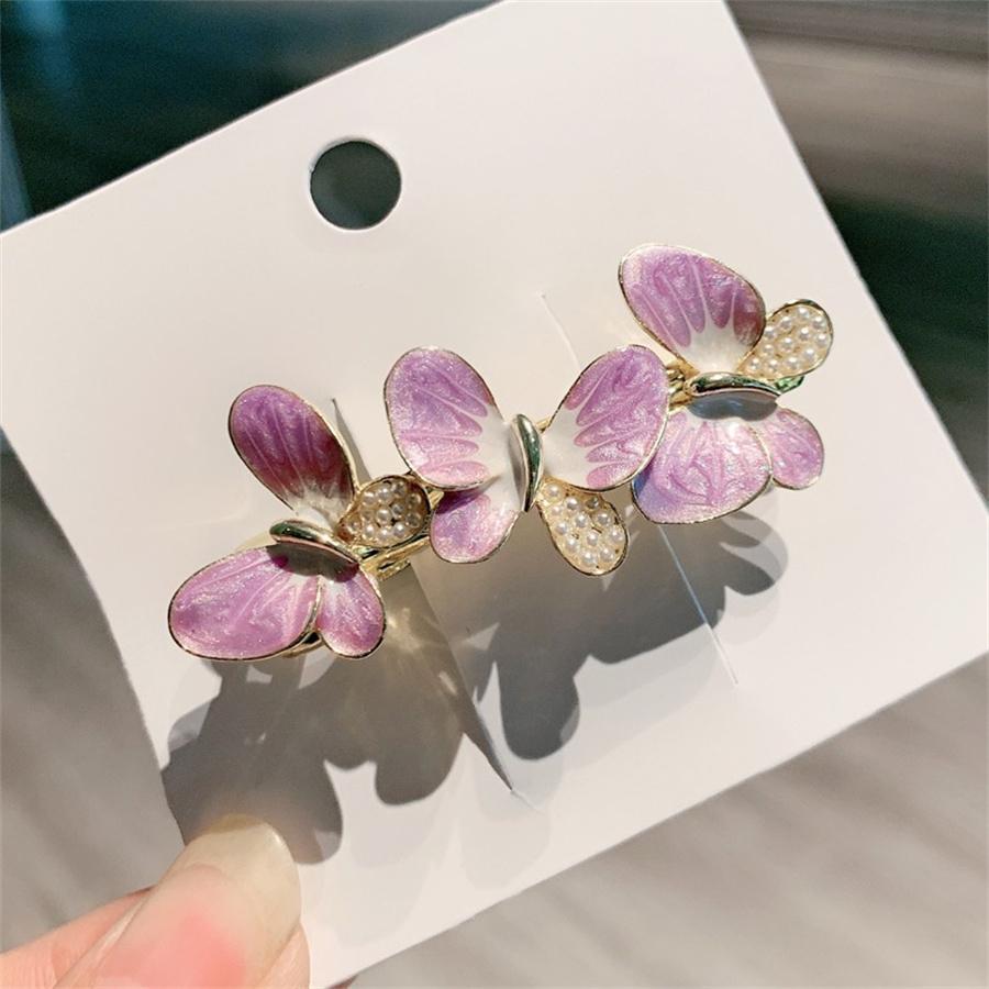 New Korean Colorful Crystal Butterfly Spring Hairpin Zircon Alloy Top Clip Horizontal Clip Elegant Women's Fashion Hair Jewelry