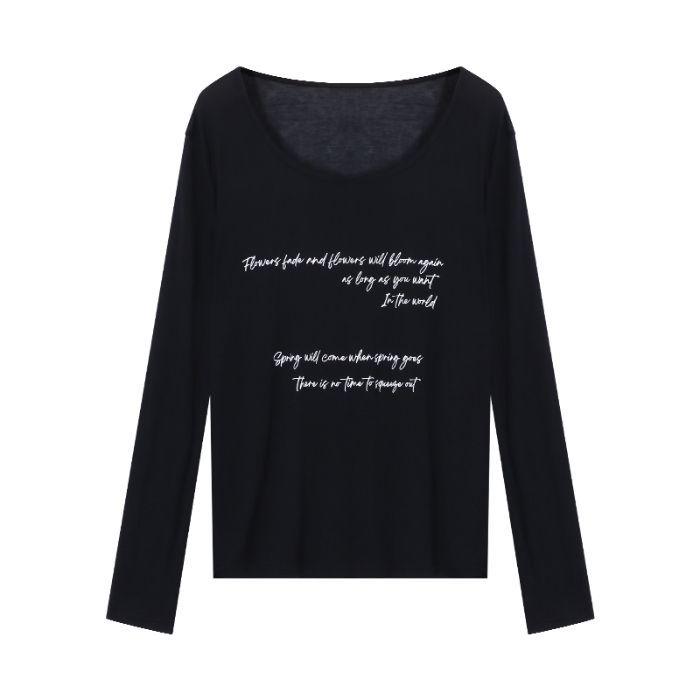 

Женская повседневная футболка с открытыми плечами, длинным рукавом и принтом букв - Приталенный, Универсальный, Топ с защитой от солнца S чёрный