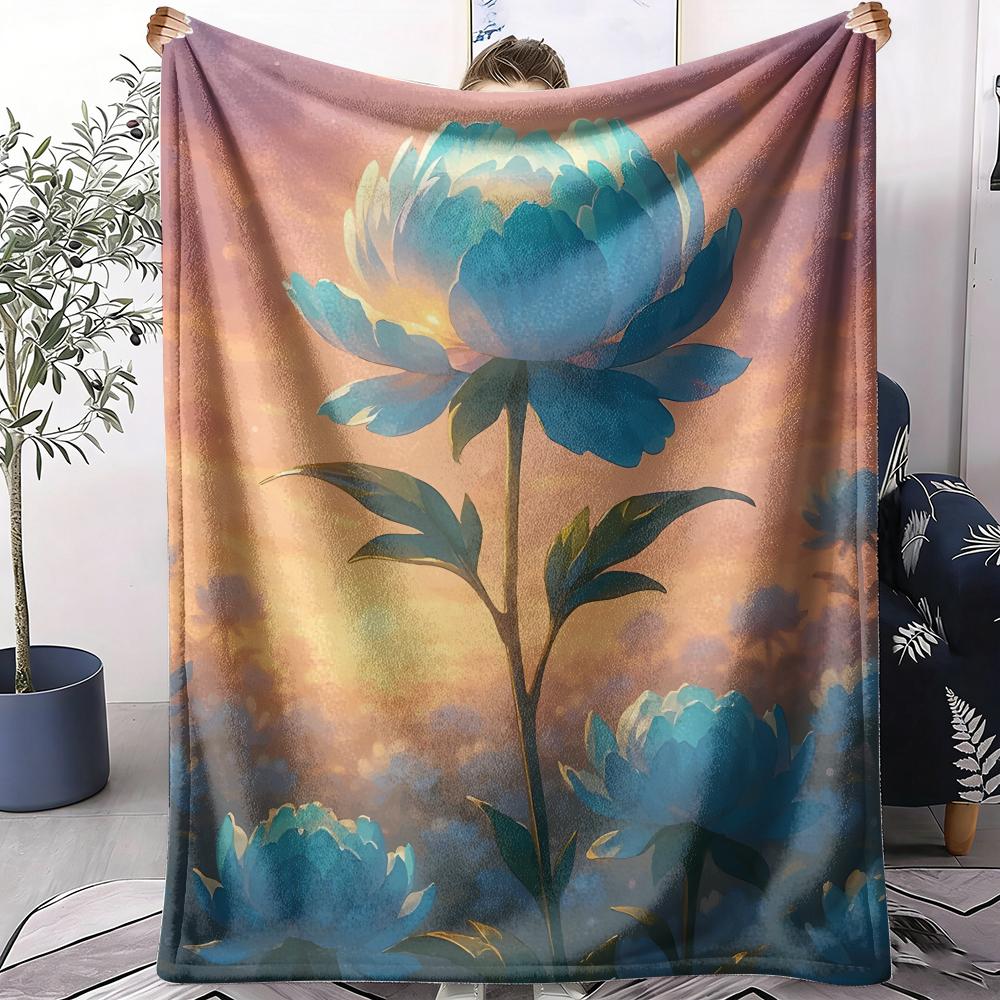 Peony Throw Soft Flannel AC Blanket Lightweight Summer Nap Throw Cozy Blanket for Sofa Bed Travel Home