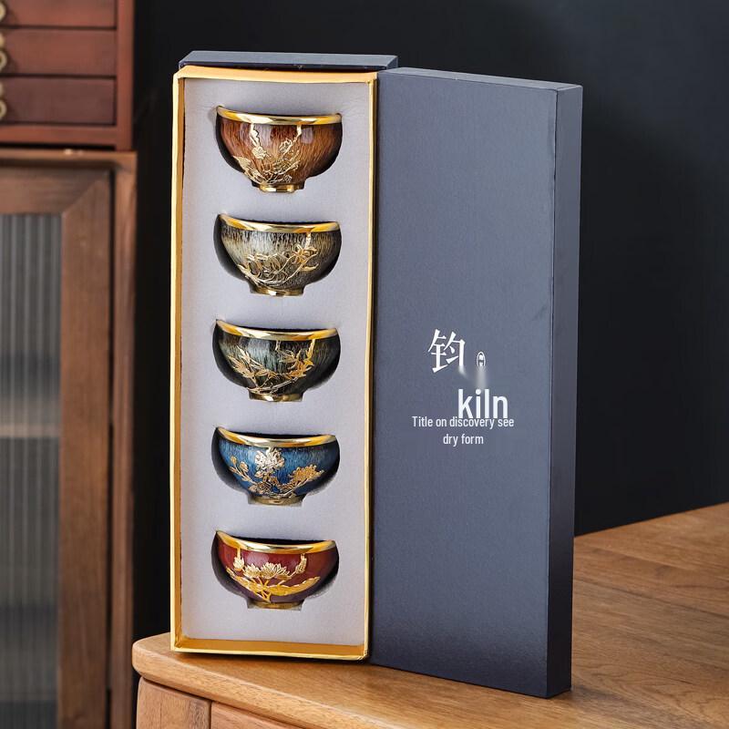 Chaxun Jun Kiln Gold Inlaid Jade Ceramic Jianzhan Master Tea Cup