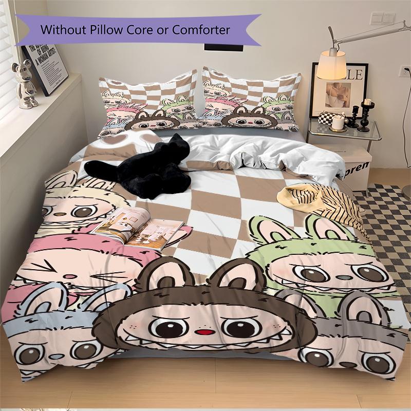 3Pcs Cute Bunny Characters Bedding Set Quilt Cover Pillowcase Home Christmas Xmas Halloween Gift 1 Duvet Cover 2 Pillowcase M928544
