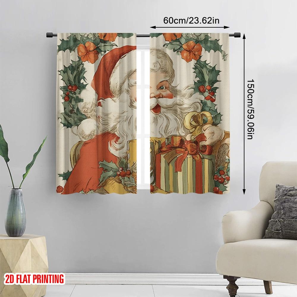 2pcs,2D Plane Printing Popular Curtains Santa Claus with Presents Versatile Polyester Fabric (without Rod) Outdoor Decorations