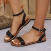 Four season sandals, spring and summer open toed minimalist flat Roman sandals metal buckle minimalist student women's shoes