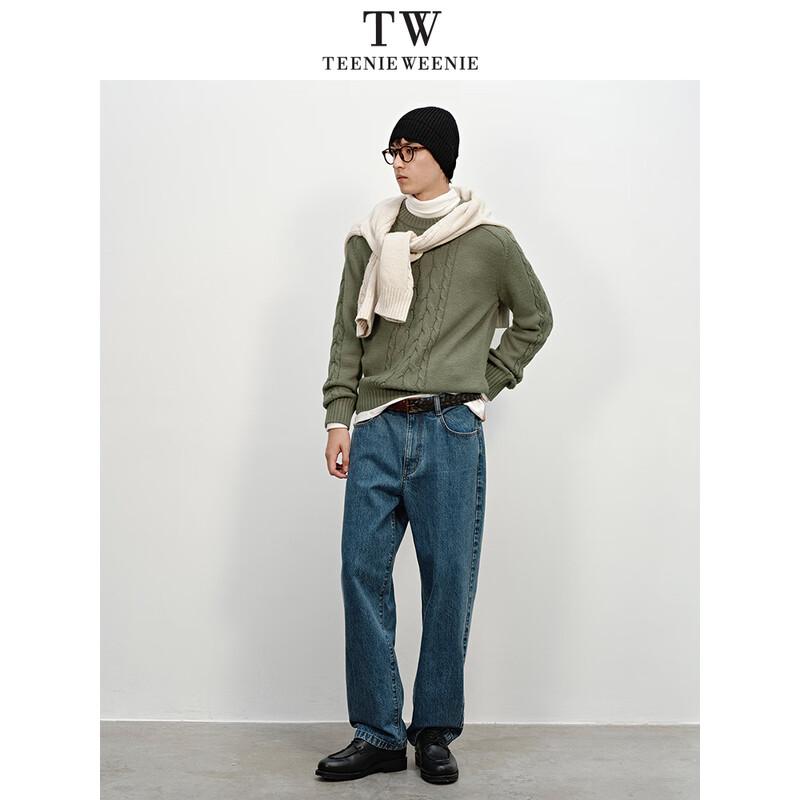 Teenie Weenie Men's Retro Cable Knit Round Neck Sweater