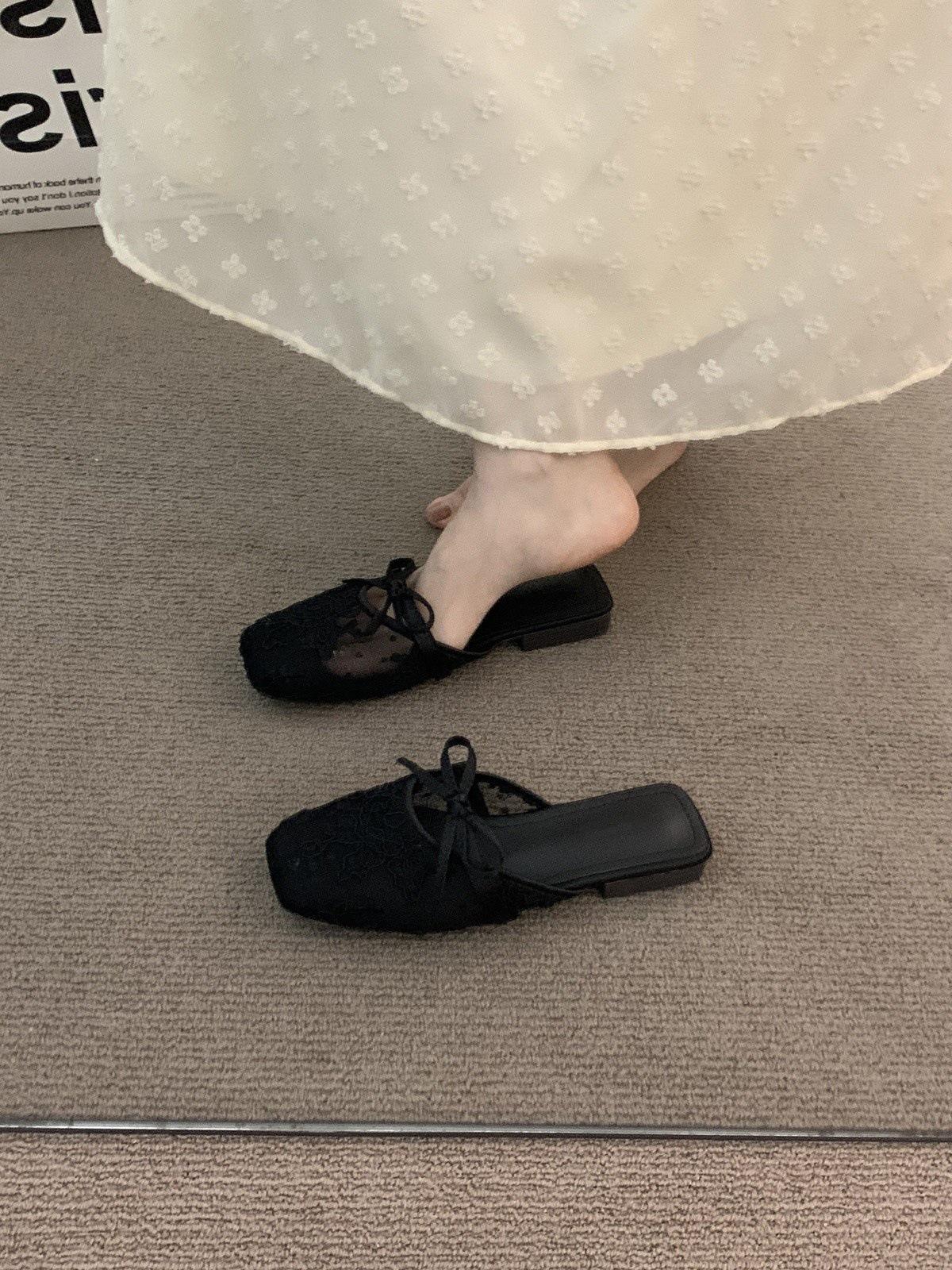 

French niche nude with skirt bag head sandals girl summer gentle fairy evening breeze half slippers 40 чёрный