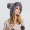 Autumn and Winter Women's Sleeve Cap Outdoor Thickened Velvet Cold Protection Keep Warm Pure Color Knitted Hat