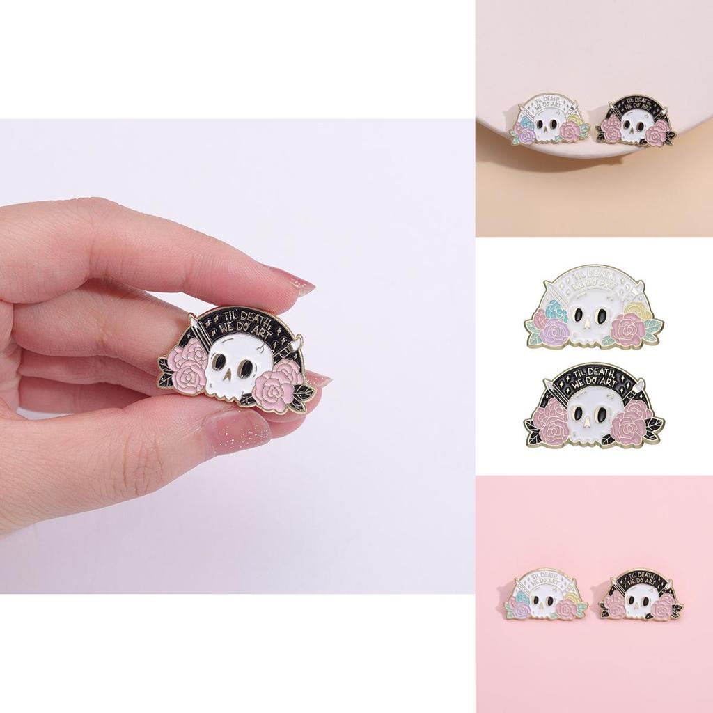 Unique Skull Head Plant Flower Series Alloy Brooch Pin For Halloween Decor