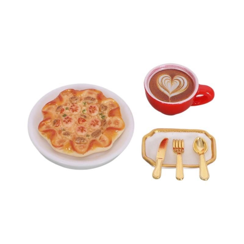 7Pcs/Set Dollhouse Miniatures Cheese Pizza Tableware Mini Cutlery Knife Fork Spoon Set Diy Tableware Doll Accessories