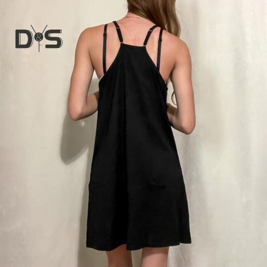 Damen Nachthemd Ärmelloses Chemise Pyjamakleid Spaghettiträger Racerback Tankkleid mit Taschen Sommer Lockere Nachtwäsche