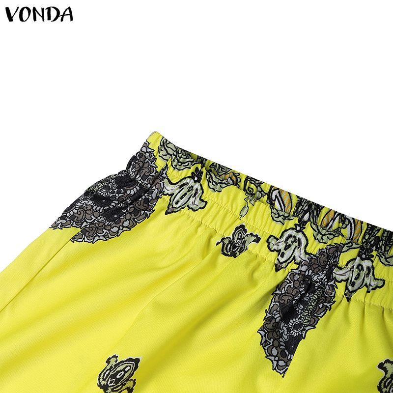VONDA 2PCS Women Ethnic Long Sleeve Print Blouse and Pants Casual Two Piece Suit Sets