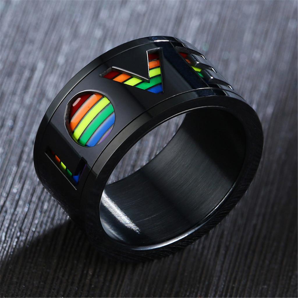 Herren Regenbogen Bunt Ring Gay Frauen Hohl Liebe Lesbisch Edelstahl Band Ringe Schmuck Geschenke