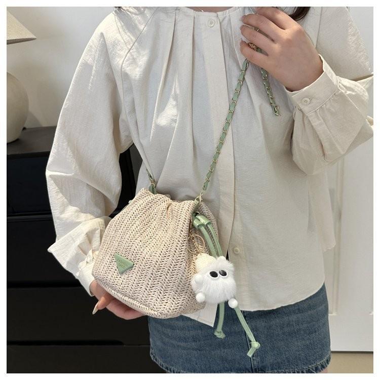 Mini Cute Womens Bucket Bag Trendy Woven Floral Design Phone Holder In Soft Polyester