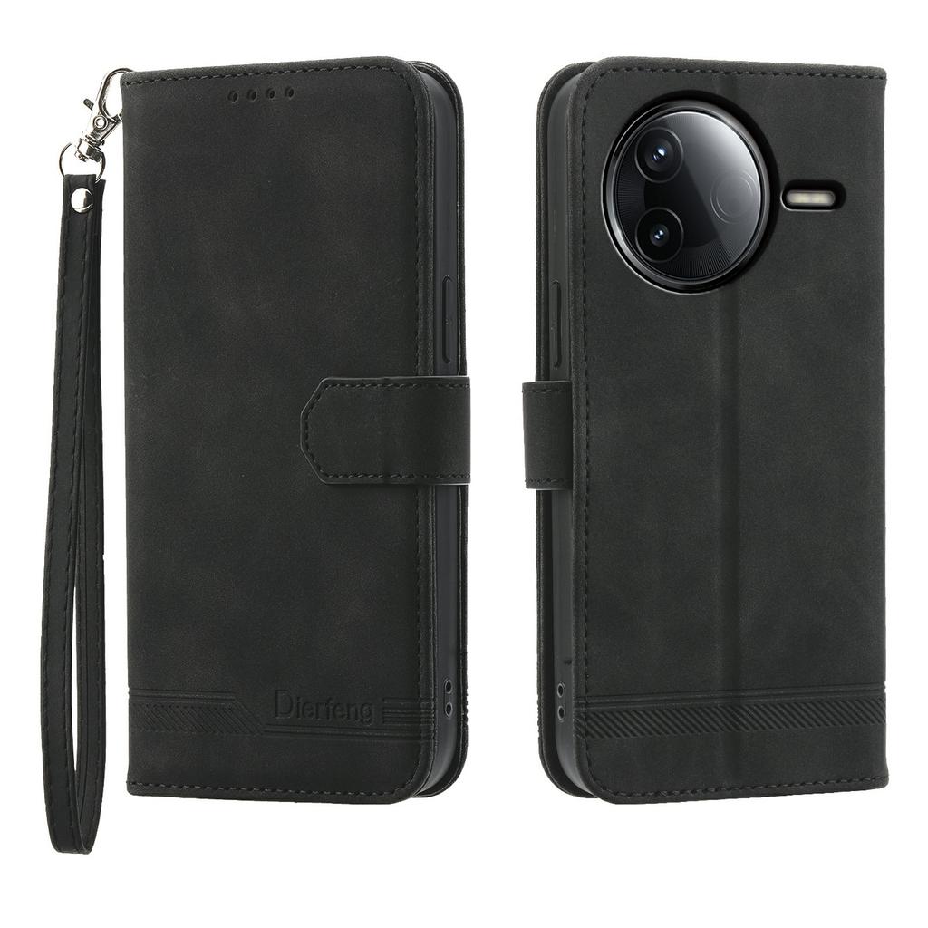DIERFENG DF-03 For Xiaomi Redmi K80 5G/Poco F7 Pro 5G Case Lines Imprint Wallet Leather Phone Cover