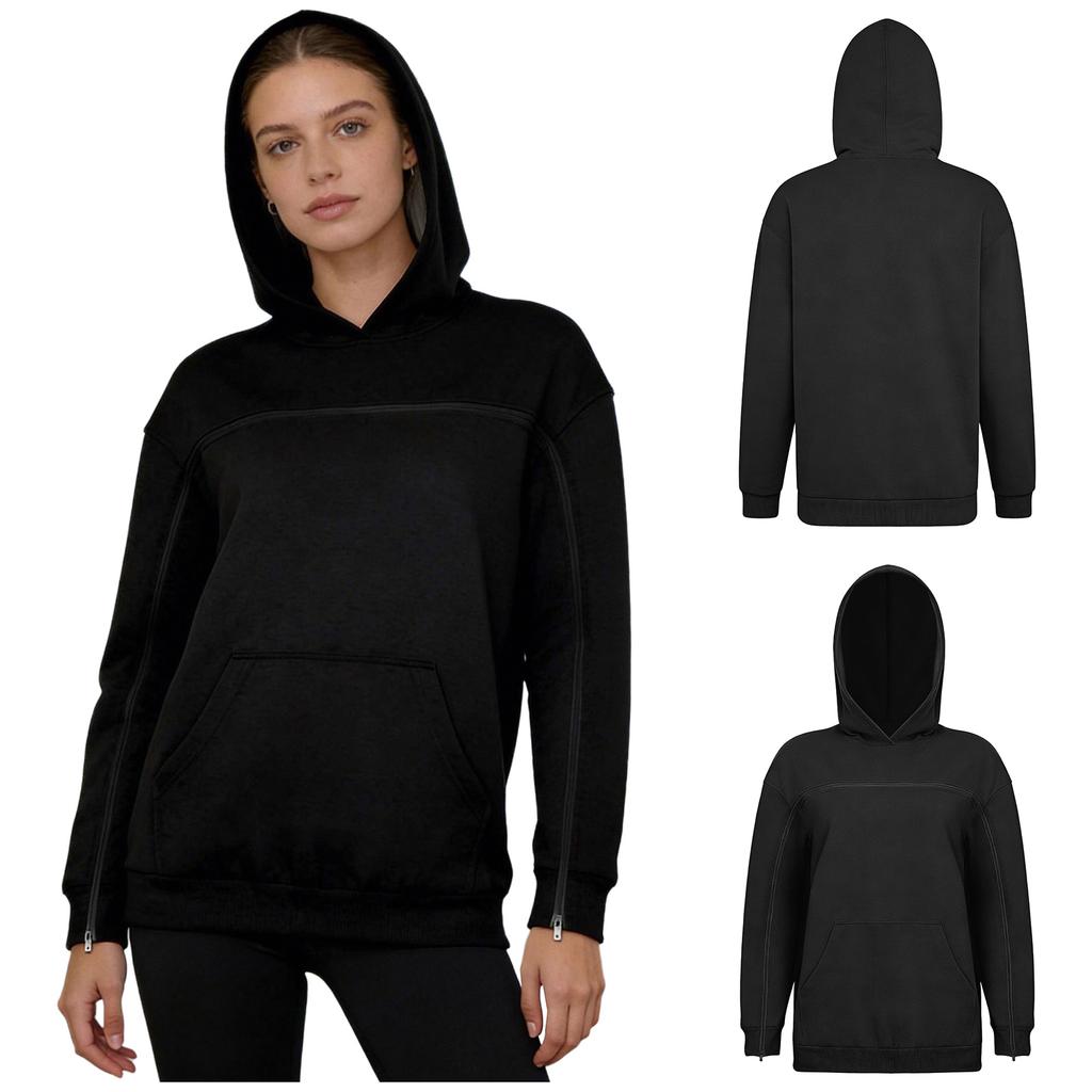 Women Fleece-Lined Adaptive Hoodie Full Arm Chest Access Long Sleeve Pullover Sweatshirt with Pocket for Dialysis Recovery