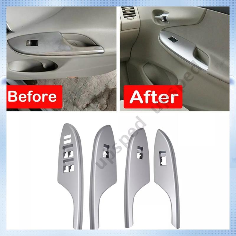 N62R-4PCS Car Silver Window Switch Cover Bezel Trim 74232-02630 74231-02620 For Toyota Corolla 2007-2013 Armrest Upper Panel