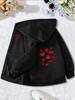 Girls Zip Up Hooded Jacket Cute Cartoon Red Ladybug Print Long Sleeve Casual Kids Hoodie For Daily Outdoor Street Outfit
