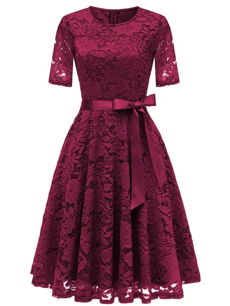 Spring-Summer Lace Slim Fit Bowknot Formal Dress