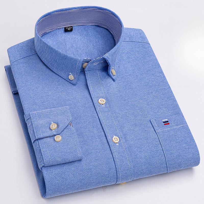100% Pure Cotton Men S Oxford Long-Sleeve Shirt Casual Plaid All-Cotton Large Size Shirt For Young And Middle-Aged Men S