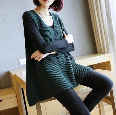 Damen Frühling und Herbst Große Größe Pullover Strickpullover Lose Ärmelloses V-Ausschnitt Bottoming Shirt