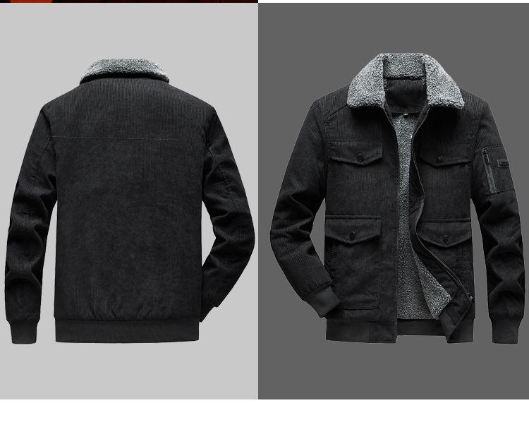 Men's 2025 Korean Style Corduroy Cotton Jacket with Lambswool Fleece Lining and Large Pockets