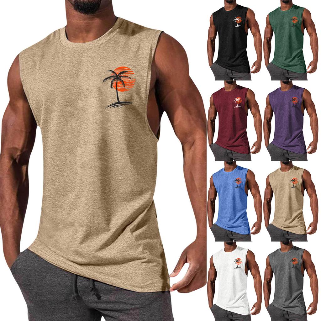 Men's Printed Round Neck Distressed Top Casual Comfort Vest