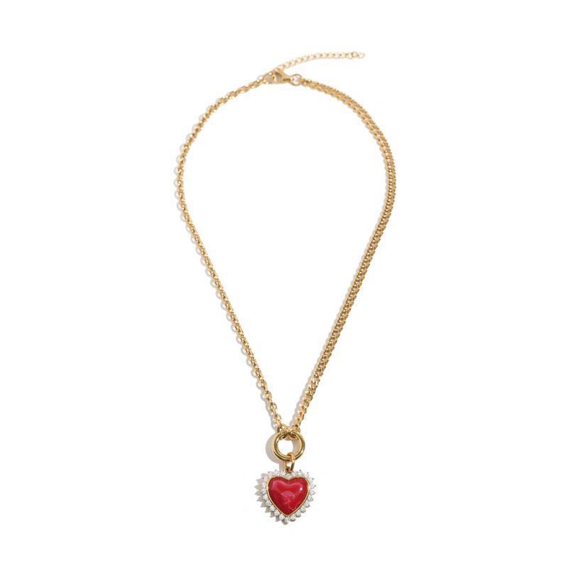 Festive Rhinestone Red Heart Necklace: Light Luxury Clavicle Choker with Advanced Design