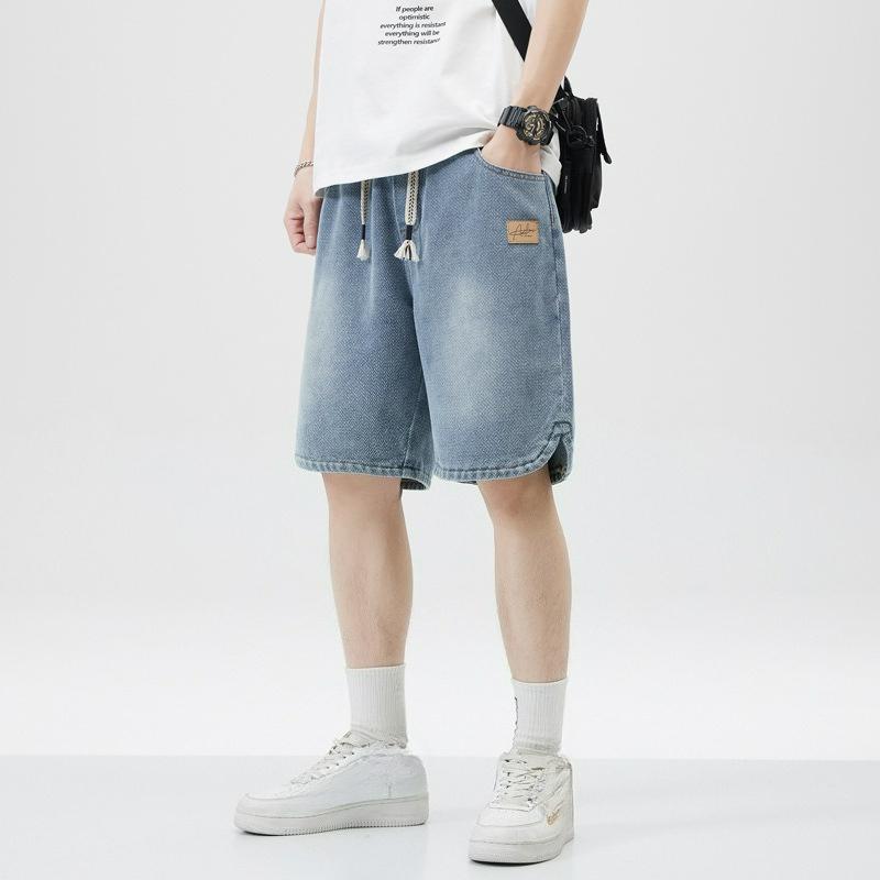 Star Pattern Denim Shorts Men's Loose Trend Straight Casual Five-point Pants All-match