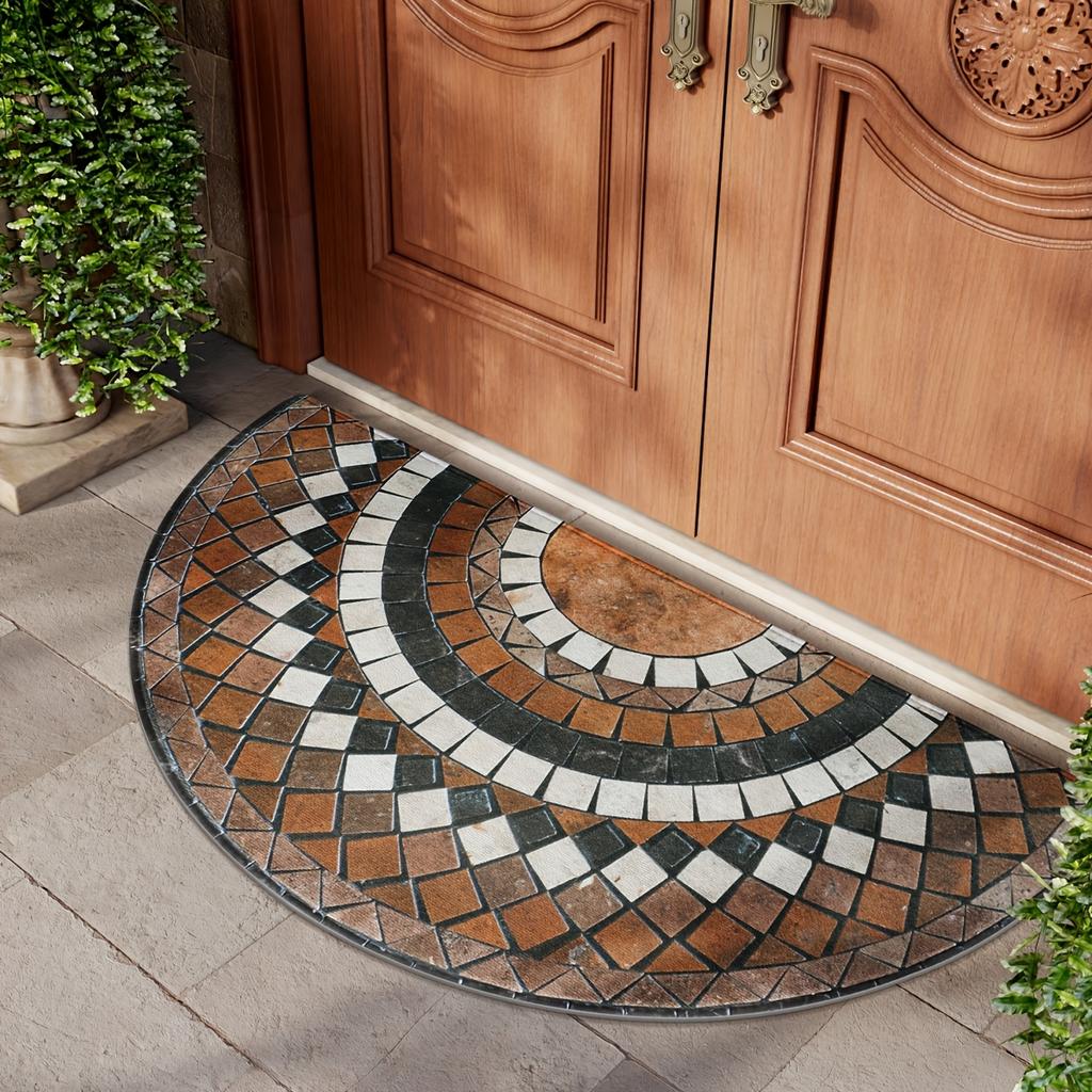 Vintage Roman Style Half Round Door Mat Non-Slip Machine Washable Floor Mat 2D Flat Semi-Circular Rug for Entryway Home Decor