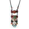 Retro Fringed Necklace Women's Woven Long Wooden Chalcedony Pendant Literary Temperament Sweater Chain with Jewelry