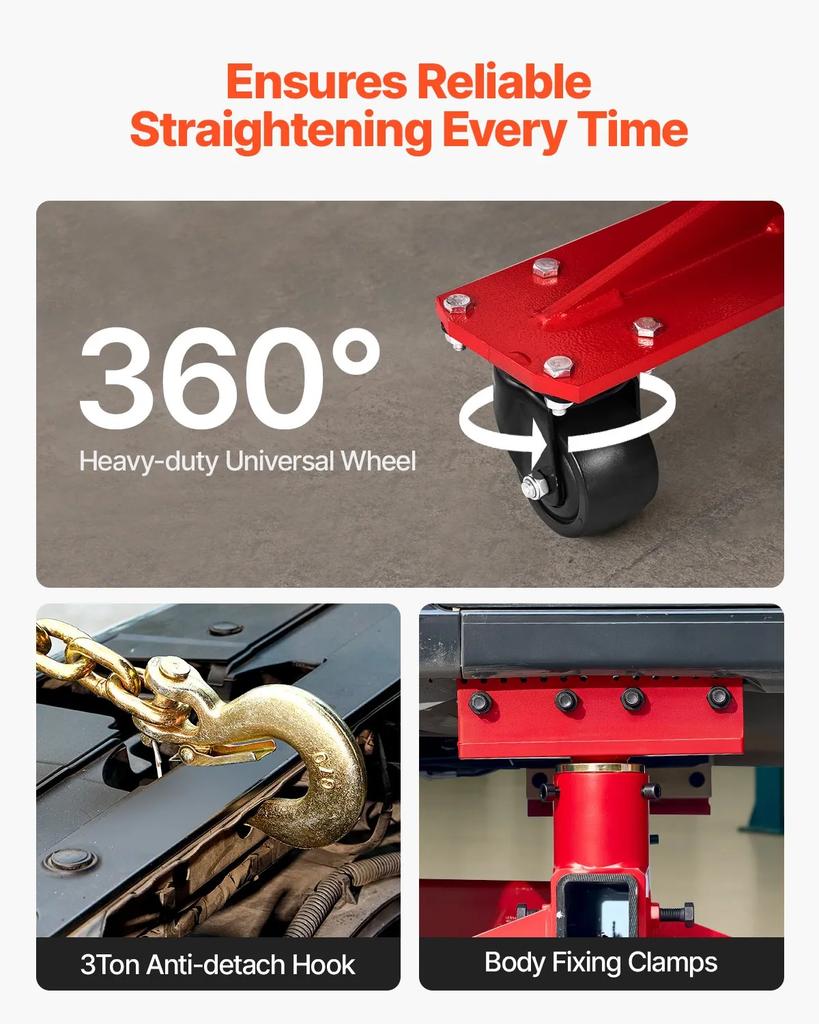 VEVOR Auto Body Frame Puller Straightener, 6T Tension Car Body Repair Equipment with 6000PSI Hydraulic Foot Pump & Swivel Post