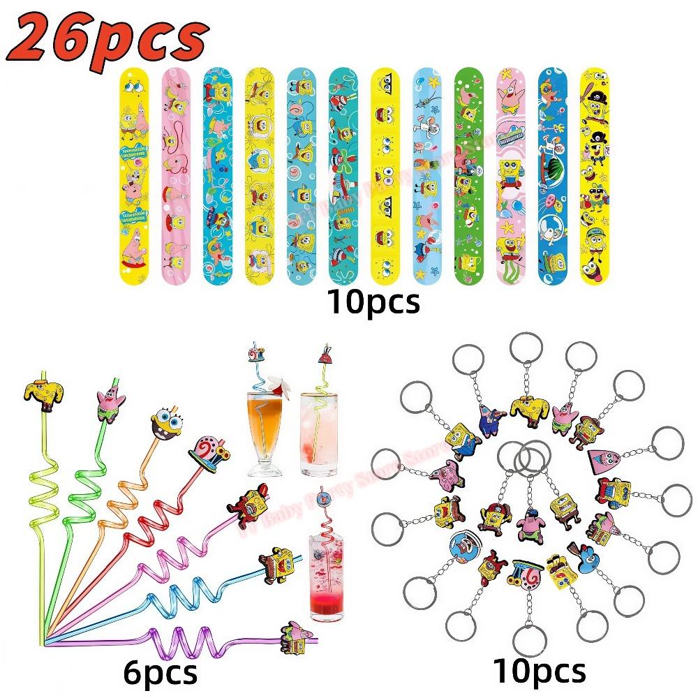 Cartoon Spongebobed Birthday Party Favors Bracelets Keychains Carnival Prizes Pinata Goody Bag Fillers Party Gift Birthday Decor