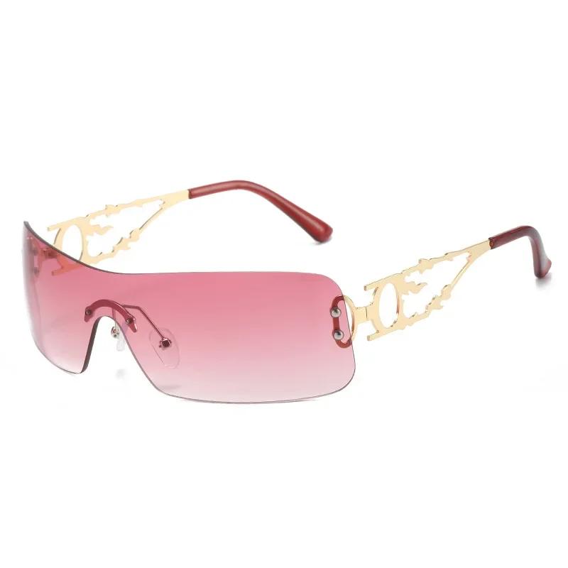 Vintage y2k One Piece Rimless Sunglasses Women For Men Fashion Luxury Brand Designer Trending Hollow Punk Hip Hop Sun Glasses