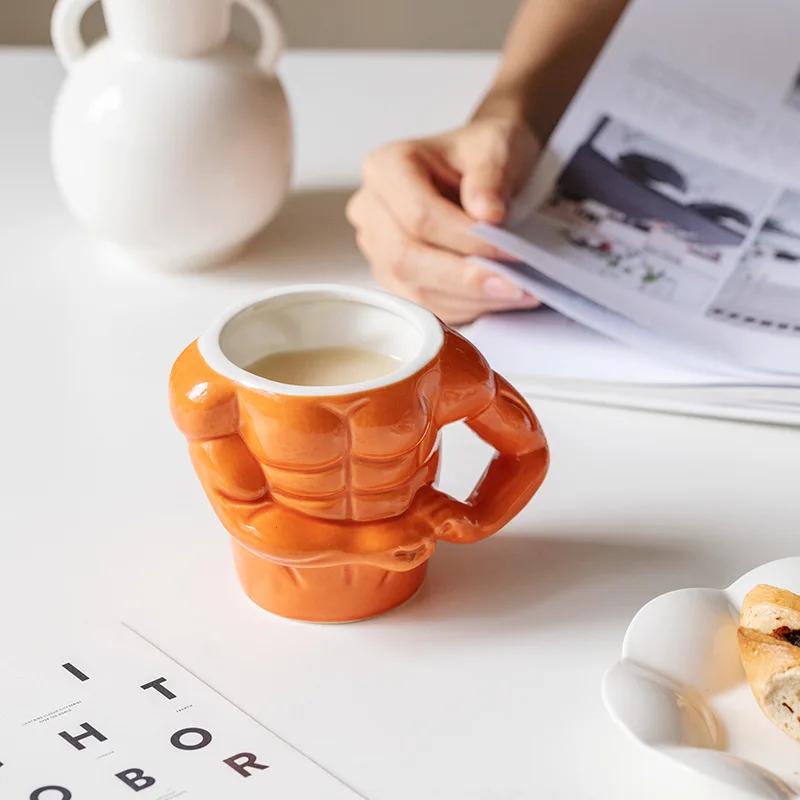 1 buc. Căni creative din ceramică pentru pectorale. Mic dejun acasă, lapte, cafea, căni cu apă, băieți, antrenor de gimnastică, căni amuzante, cadou, cadou de vacanță