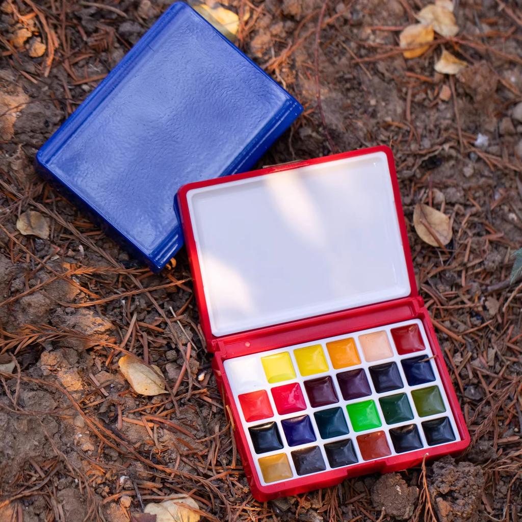 Travel Paint Palette Pocket Artist Watercolor Set Schmincke 12/24Colors Portable Watercolor Paint Box Sketchbook Set for Student