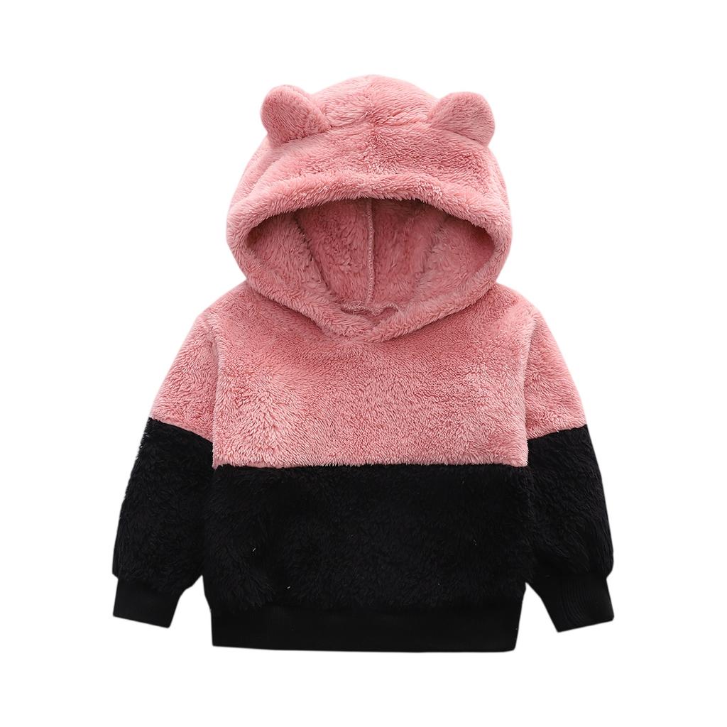 Kids' Color Block Hoodie Plush Winter Top