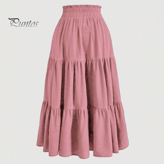Stil boem fustă de vară pentru femei, talie înaltă elastică, cu cordon reglabil, culoare solidă, linie A