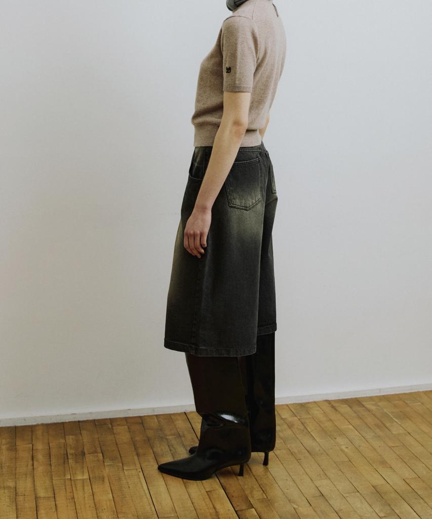 MOLLIOLLI Washed Knee-Length Denim Cotton Dark Grey Pants