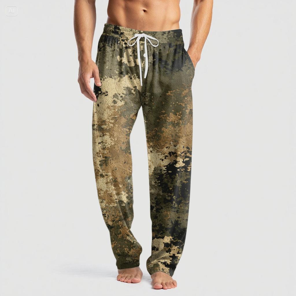 Men's Knitted Fashion Print Pocket Casual Pants Pajama Pants