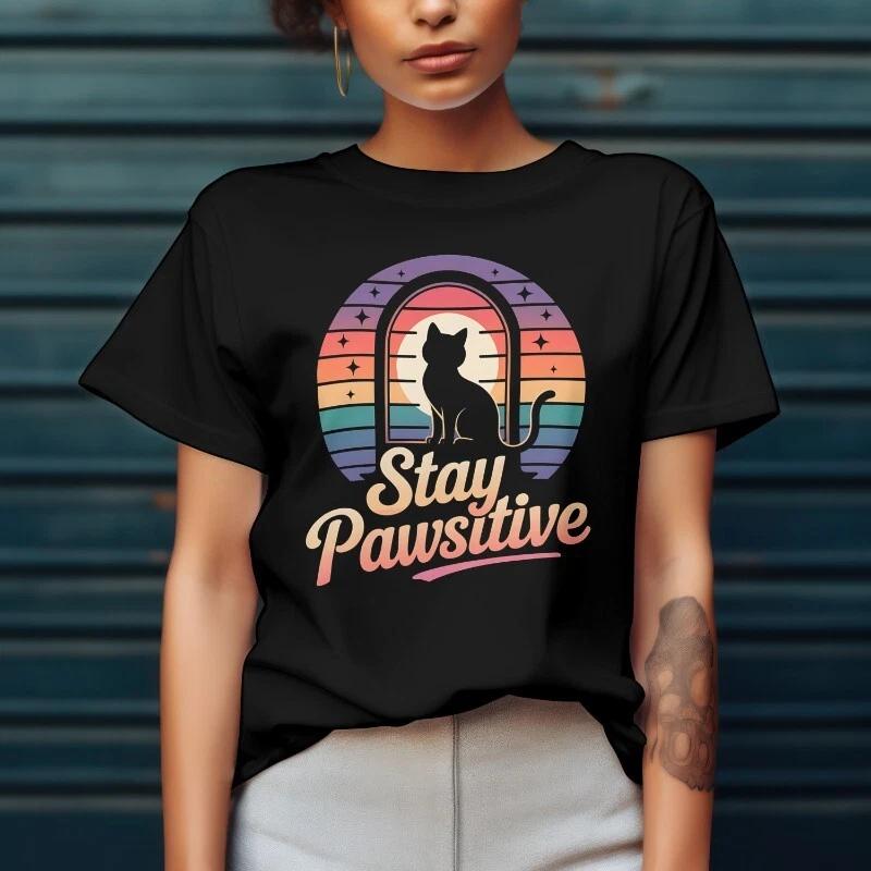 Stay Pawsitive Black T Shirt For Women 4XL