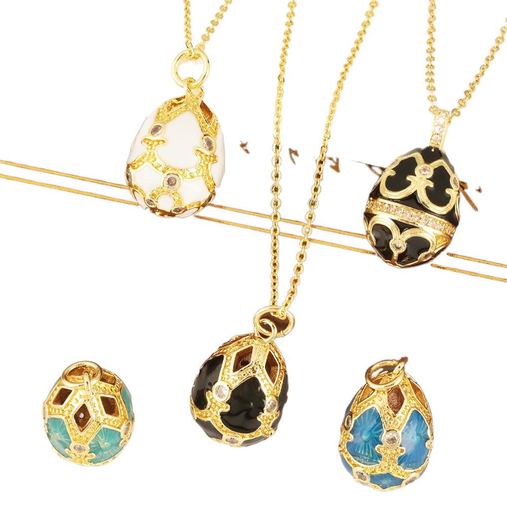Women's Elegant Vintage Inlaid Diamond Temperament Water Drop Hollow Egg Pendant Necklace Copper 18K Gold Plated Jewelry