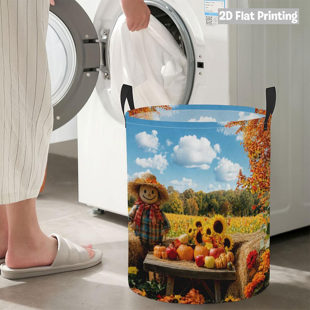 Collapsible Laundry Basket Large Round Waterproof Fabric Hamper Dirty Clothes Storage Bin Toy Organizer with Handles