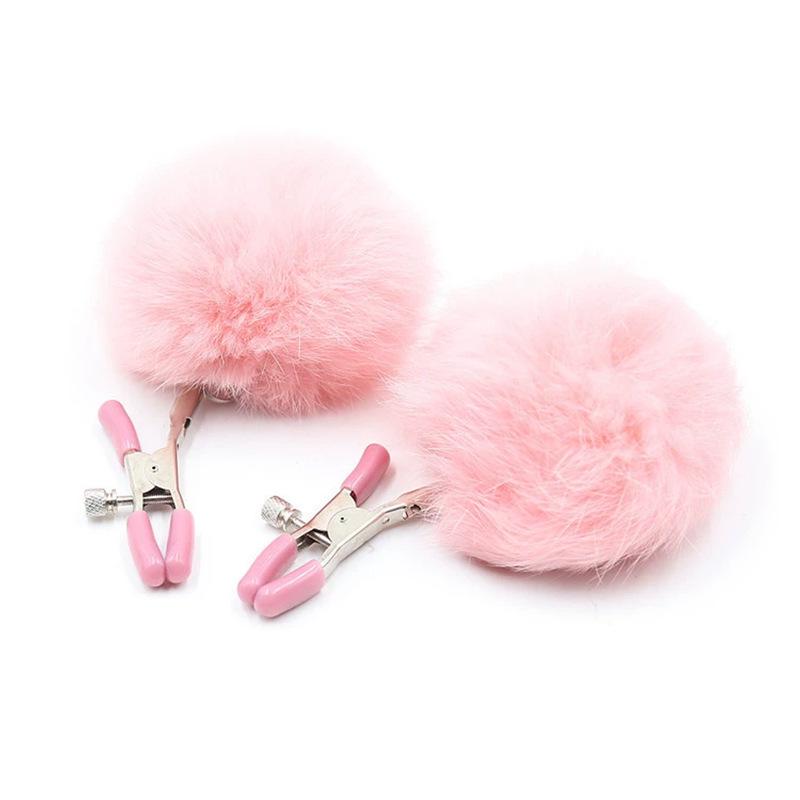 Fox Fur Pom-Pom Nipple Clamps: Sensual Restraint Toy for Couples
